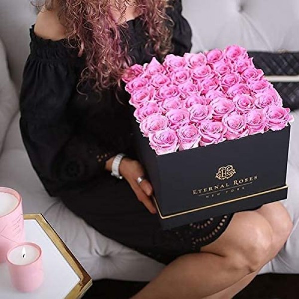 GIFTS PLAZA (D) Luxury Long Lasting Roses in a Black Box, Preserved Flowers 10'' (Orchid)